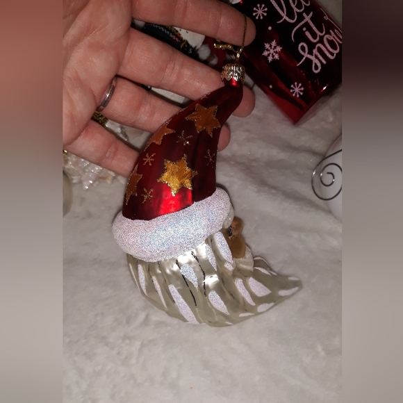 Vintage MIA Glass Christmas Ornament Crescent Moon Figural Santa Made in Poland - Picture 4 of 10